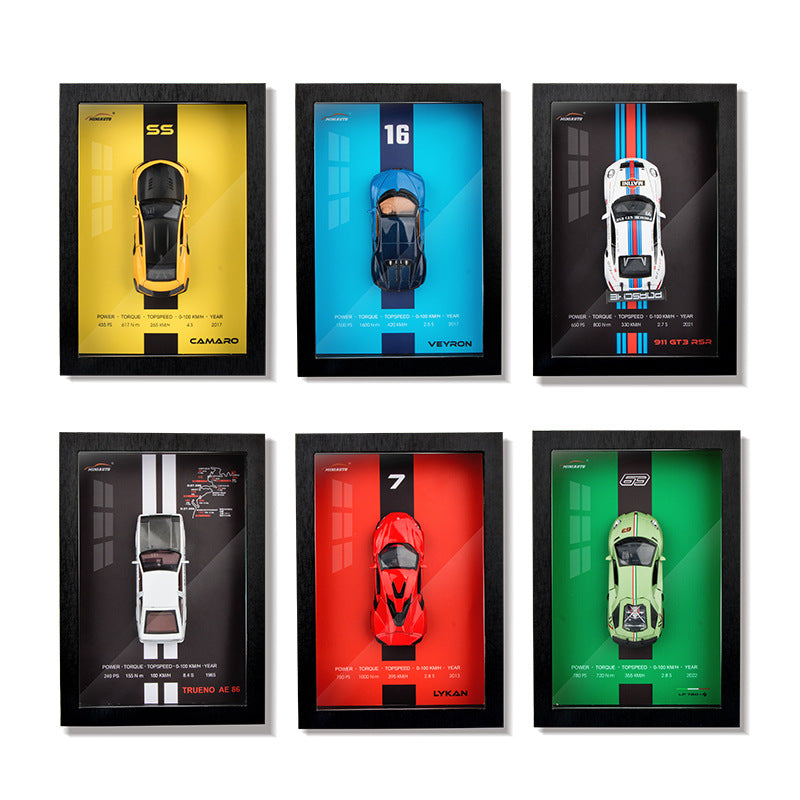 Cute 1:32 Diecast Car Wooden Picture Frame  for Fun Room Decor